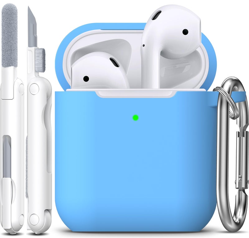 R-fun Compatible with AirPods Case Cover, Soft Silicone Protective Cover with Keychain for Women Men Compatible with Apple AirPods 2nd 1st Generation Charging Case, Front LED Visible,Light Blue - Image 1
